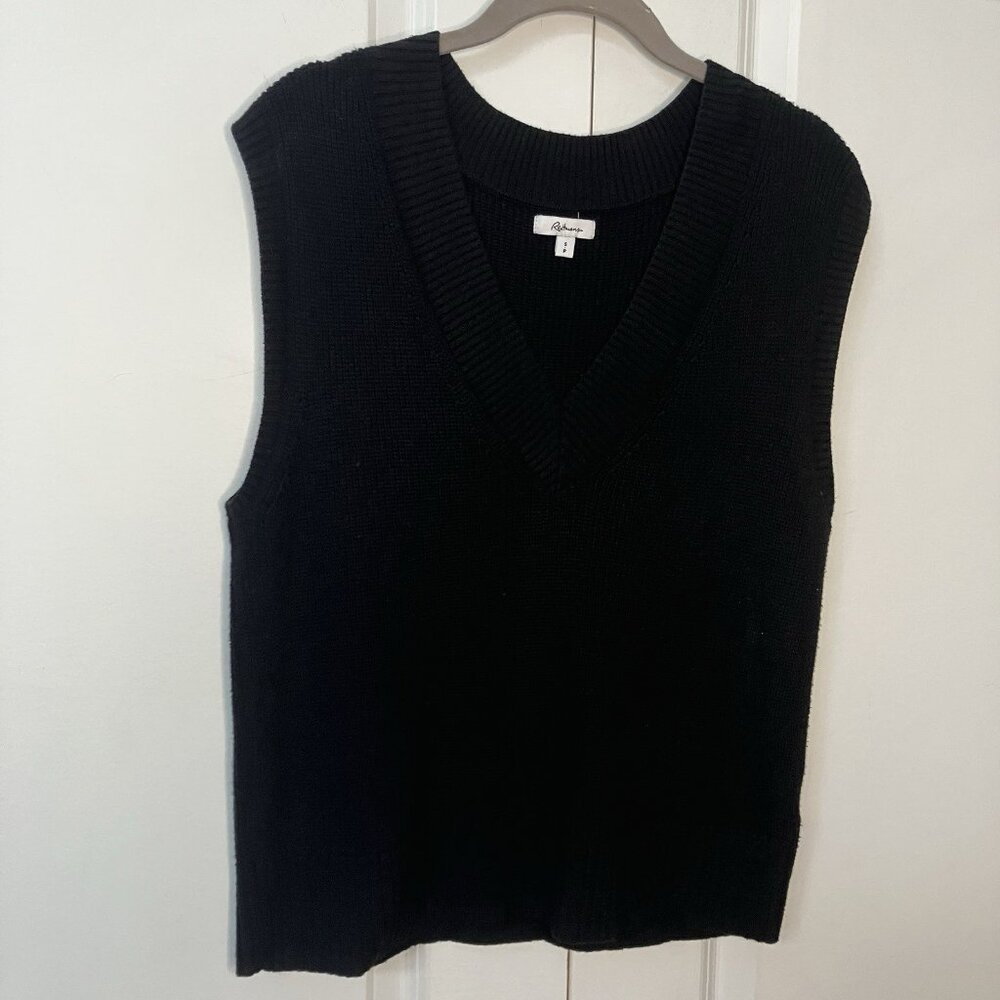 Reitmans Black Sweater Vest Womens S‎ Oversized V-neck Ribbed Academia Preppy